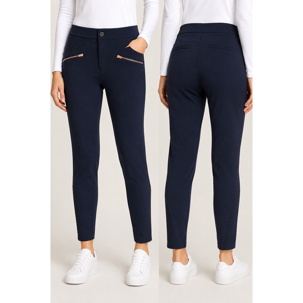 Athleta Navy With Rose Gold Zippers Moto Zip Pocket Pants Size 8 Style: 77298